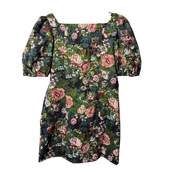 ASOS DESIGN Floral Tapestry Milkmaid Mini Dress Ribbon Detail Size 12 Coquette - Picture 5 of 11